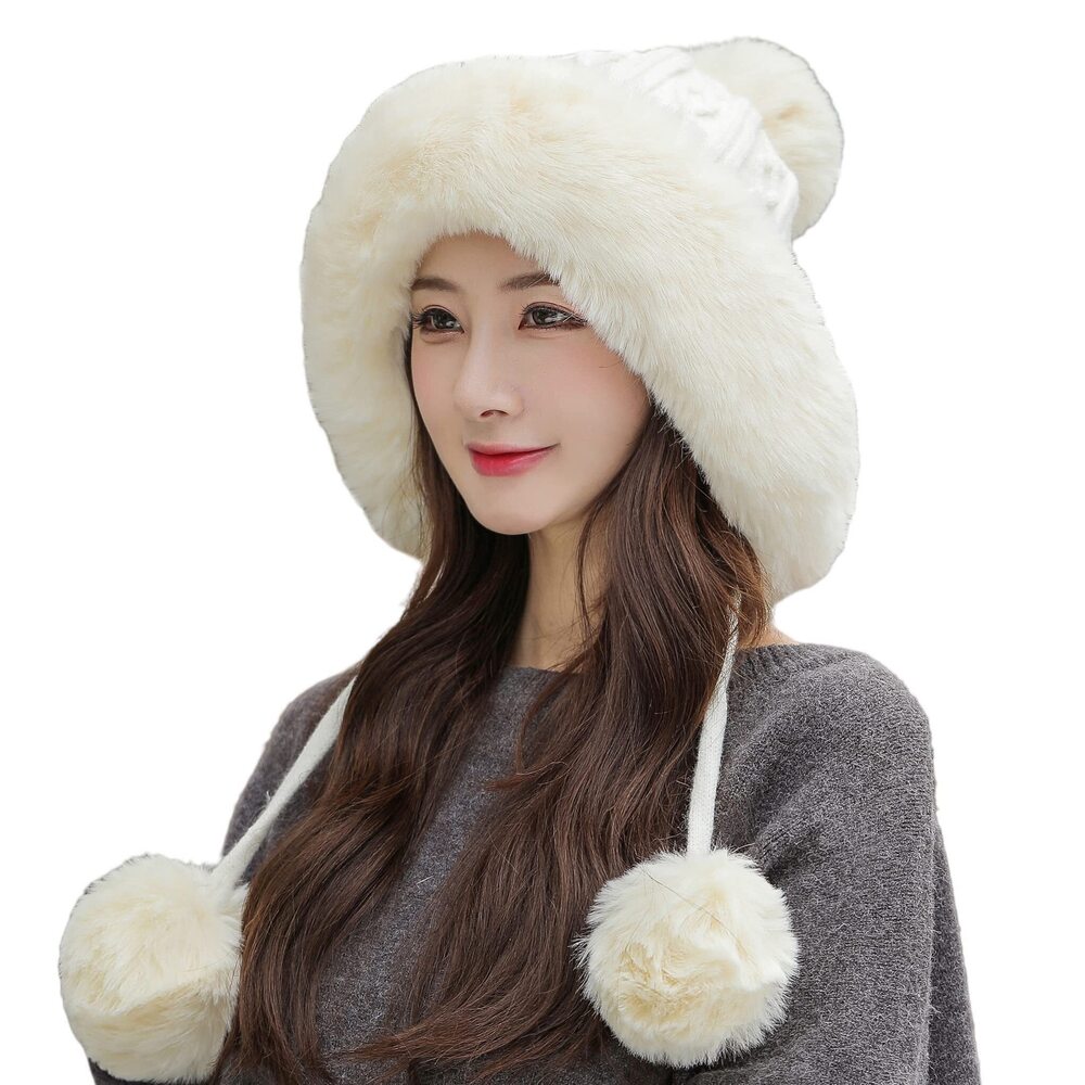 9421 Winter Beanie Hat Earflap Peruvian Warm Slouchy Fleece Lined 3 Pom